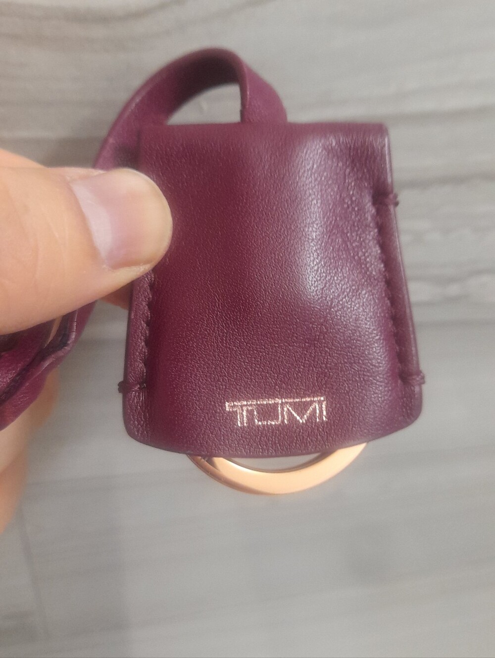 Tumi Wine Leather Key Ring Bag Charm Hang Tag